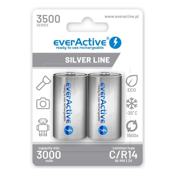 Genopladelige batterier everActive R14/C Ni-MH 3500 mAh klar til brug