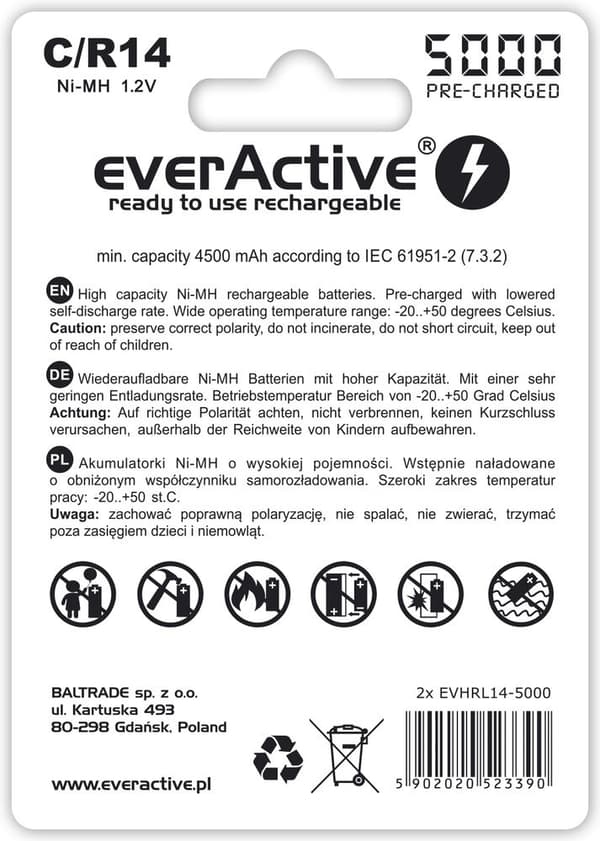 Ladattavat akut everActive Ni-MH R14 C 5000 mAh Professional Line