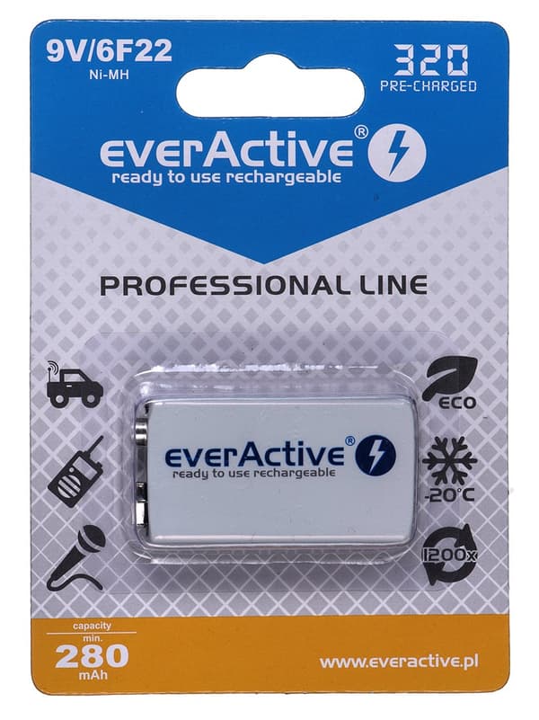 Genopladelige batterier everActive Ni-MH 6F22 9V 320 mAh Professional Line