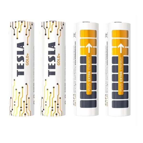 TESLA AA LR6 1,6V Alkaline plus extra energibatterier - Paket med 4 - GOLD+ design