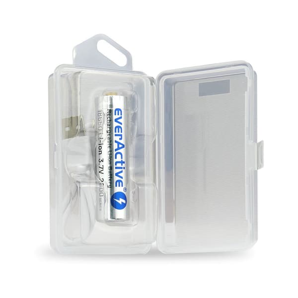 Batteri everActive 18650 3,7V Li-ion 2600mAh micro USB med beskyttelsesBOKS