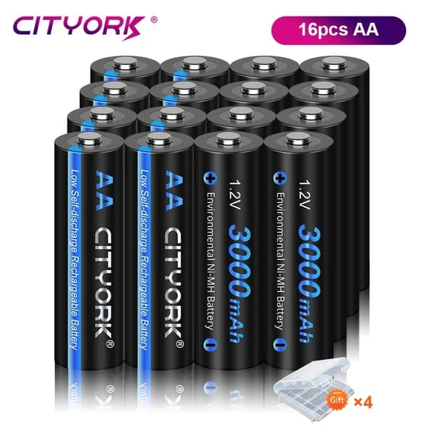 Uudelleenladattavat paristot, 3000mAh kapasiteetti, paristolaturi sisältyy, 16 kpl AA-paristoja