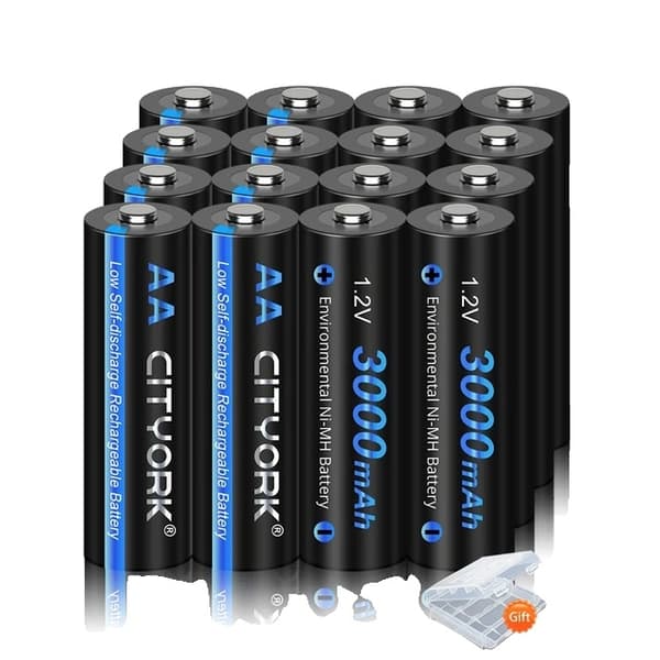 Uudelleenladattavat paristot, 3000mAh kapasiteetti, paristolaturi sisältyy, 16 kpl AA-paristoja