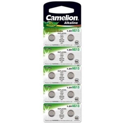 10 ALKALISKA KNAPPBATTERIER CAMELION AG13 / LR44 / LR1154 / 357 / GP76A / BP10 0 % KVICKSILVER