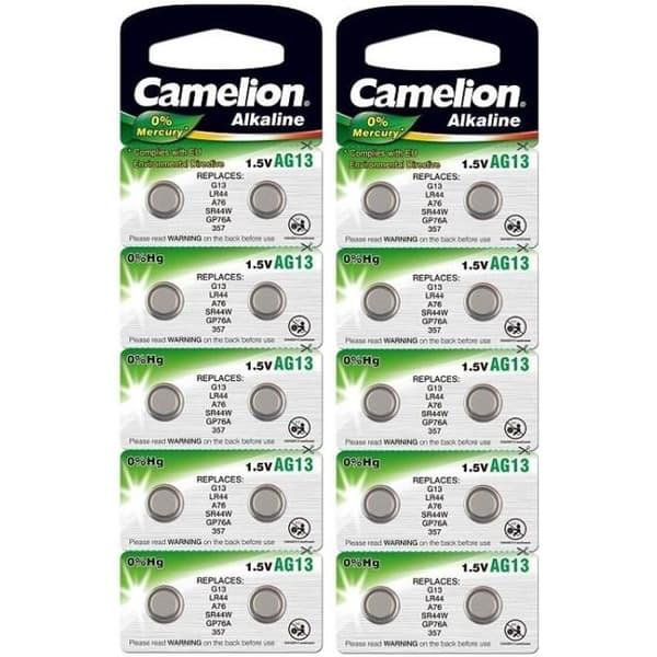 Paket med 20 Camelion Alkaline AG13/LR44/LR1154/357 0% Mercury/Hg batterier