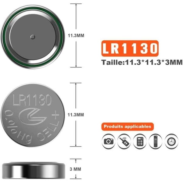 Alkaliska batterier - Paket med 20 knappars batteri Lr1130 Ag10