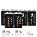 Miniatyrbillede 1 af 2: Genopladeligt 9V Lithium Batteri, 1200mAh Kapacitet, Micro USB Opladning, 6 stk batteri