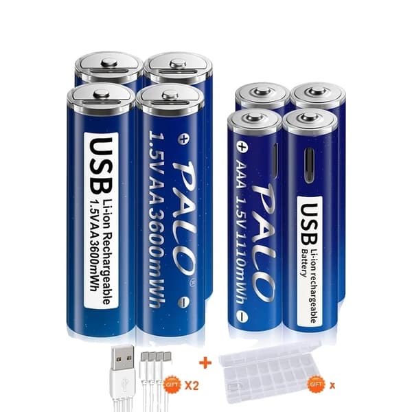 Uudelleenladattavat paristot, suuri kapasiteetti, USB-lataus, 8AA 8AAA