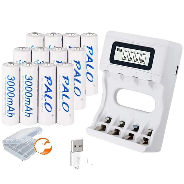Genopladeligt AA-batteri, høj kapacitet 3000mAh, 2A strøm, 20 stykker 12 pieces and a charger