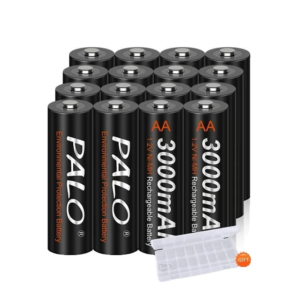 Genopladelige AA-batterier, 3000mAh kapacitet, Lav selvudladning, 12V, 16AA og oplader