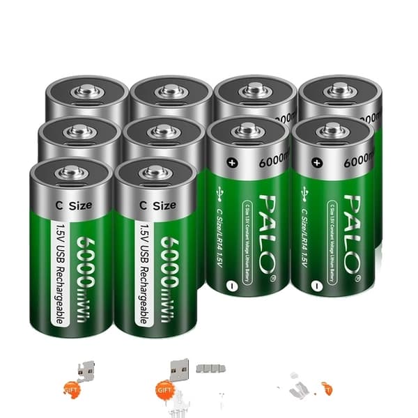 Genopladeligt C-størrelse batteri, USB-genopladeligt, Lithium-teknologi, 6 stk C-størrelse batteri 10pcs C Size Battery