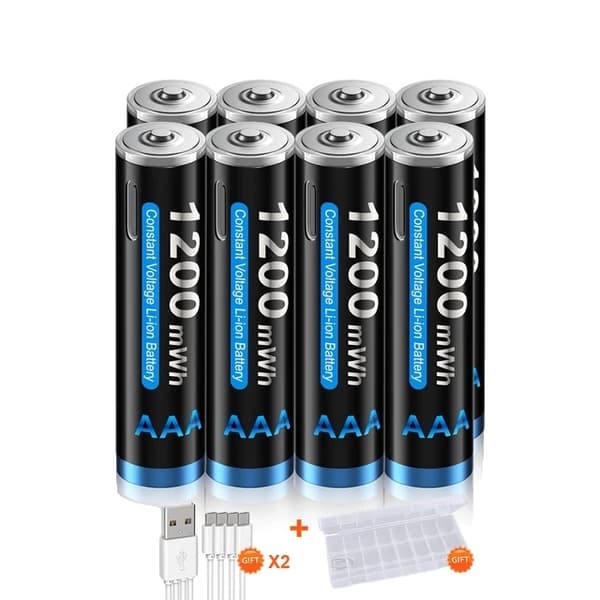 Genopladeligt AAA-batteri, 1200mWh kapacitet, USB-opladning, 12 stk