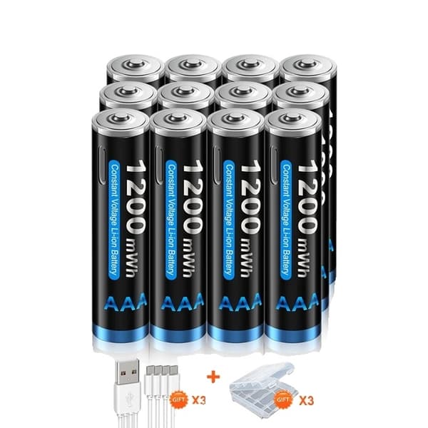 Genopladeligt AAA-batteri, 1200mWh kapacitet, USB-opladning, 12 stk 12pcs