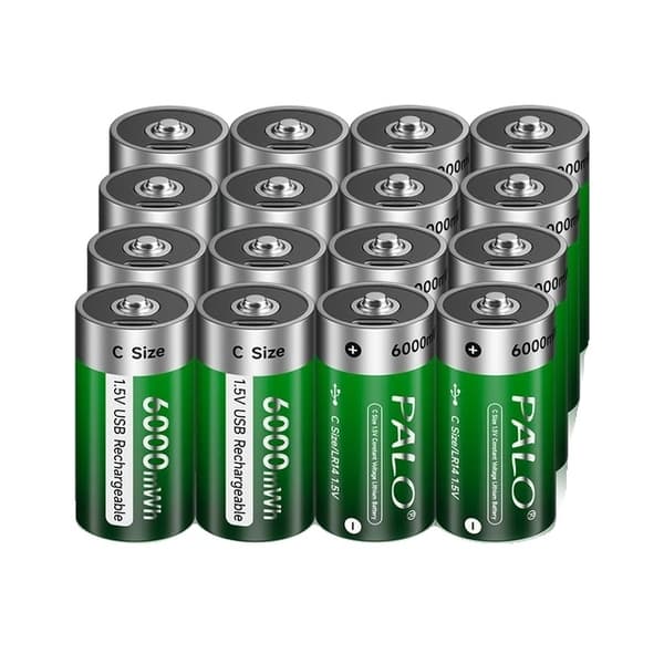 Genopladelige C-batterier, USB-genopladelige, 15V, 16PCS C-størrelse