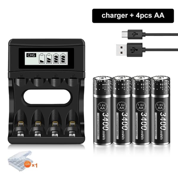Genopladeligt AA Lithium Batteri, 3400 mWh Kapacitet, Ideelt til Ure og Legetøj, 8 batteri 1 oplader