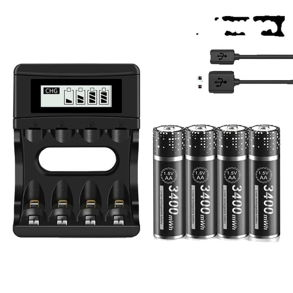 Genopladeligt AA Lithium Batteri, 3400 mWh Kapacitet, Ideelt til Ure og Legetøj, 8 batteri 1 oplader