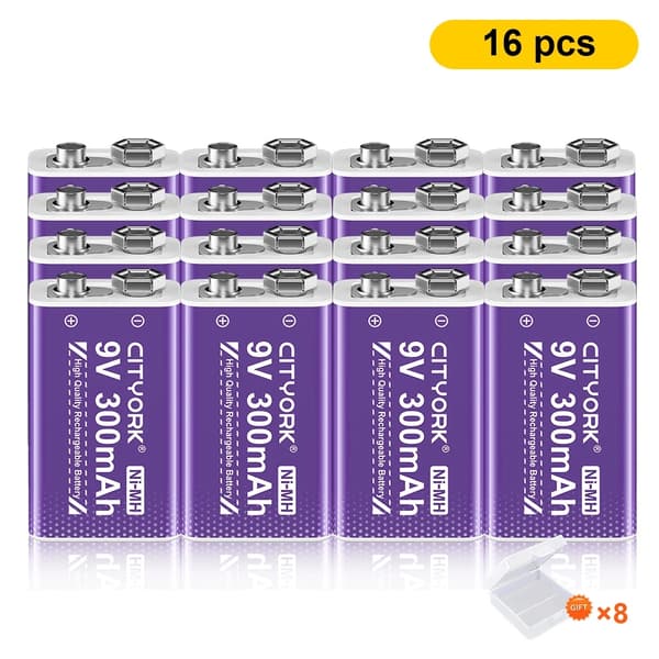 Genopladeligt 9V batteri, LED-indikator, Smart oplader, 9V, 10 stk batteri