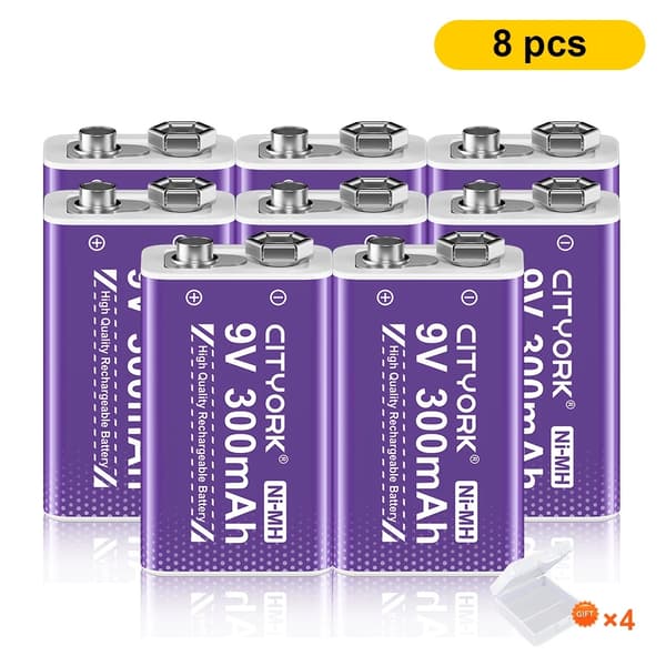 Genopladeligt 9V batteri, LED-indikator, Smart oplader, 9V, 10 stk batteri