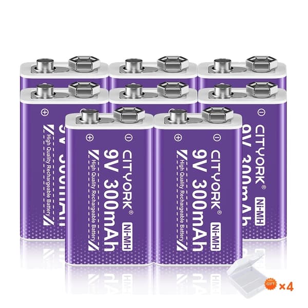 Genopladeligt 9V batteri, LED-indikator, Smart oplader, 9V, 10 stk batteri