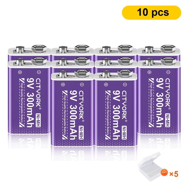 Genopladeligt 9V batteri, LED-indikator, Smart oplader, 9V, 10 stk batteri