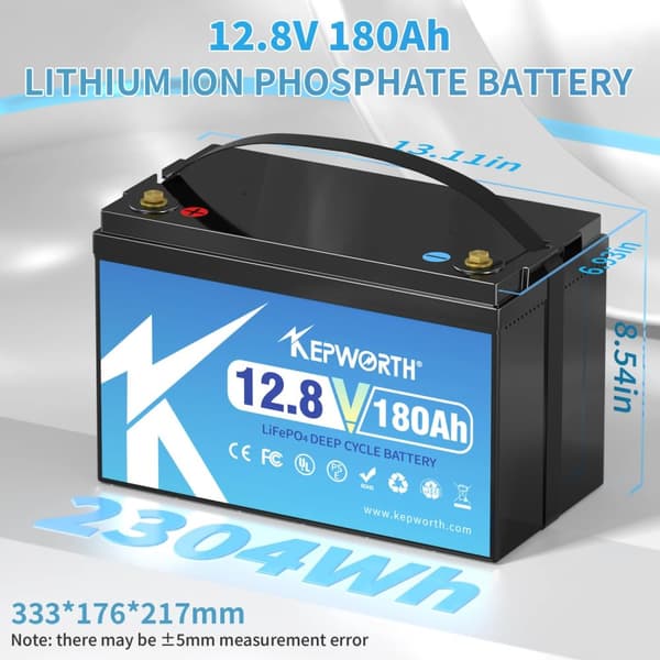 LiFePO4 batteri, 180Ah kapacitet, indbygget 100A BMS, 12V 180Ah