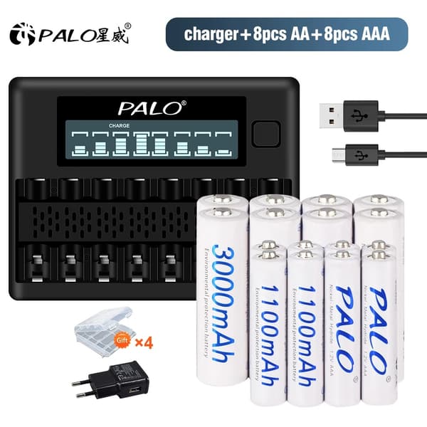 Uppladdningsbara batterier, 12V hög kapacitet, perfekta för leksaker., 4AA AAA 1 Laddare