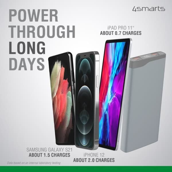 4smarts VoltHub Pro Power Bank 10000mAh 22,5W Snabbladdare med USB QC3.0, USB C PD &amp; Samsung Adaptiv Snabbladdning - Grå