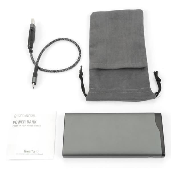 4smarts VoltHub Pro Power Bank 10000mAh 22,5W Snabbladdare med USB QC3.0, USB C PD &amp; Samsung Adaptiv Snabbladdning - Grå