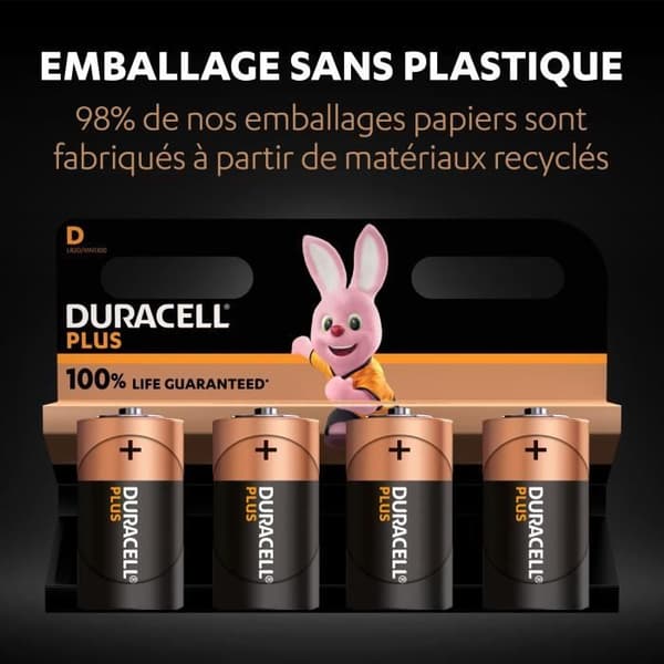Duracell Plus D Cell alkaliska batterier, 1,5V LR20 MN1300, 4-pack