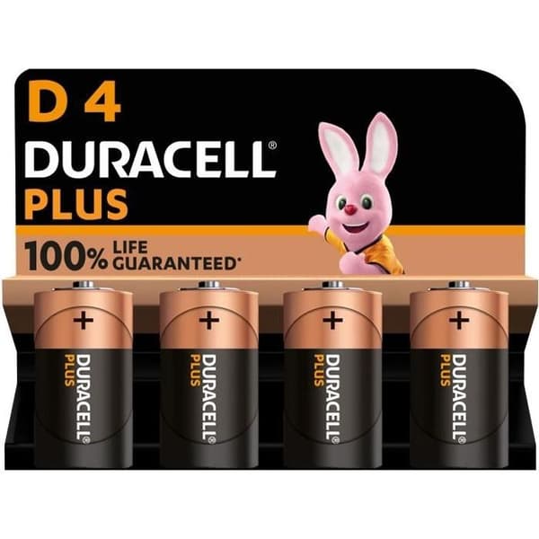 Duracell Plus D Cell alkaliska batterier, 1,5V LR20 MN1300, 4-pack