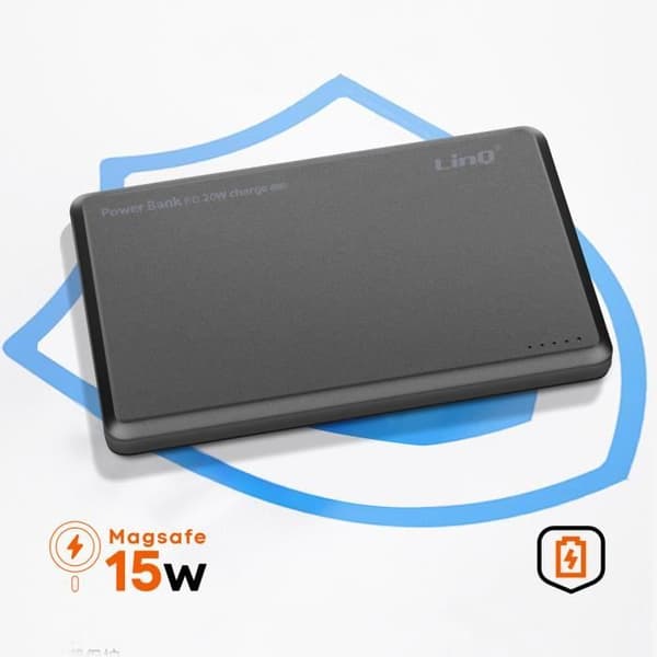 Externt Batteri - LINQ - iPhone MagSafe 8000mAh - USB-C 20W - USB-C Kabel Ingår - Grå