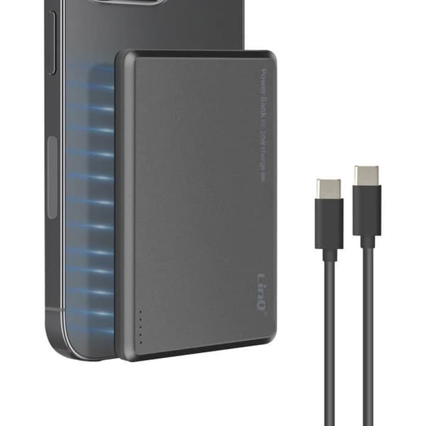 Externt Batteri - LINQ - iPhone MagSafe 8000mAh - USB-C 20W - USB-C Kabel Ingår - Grå