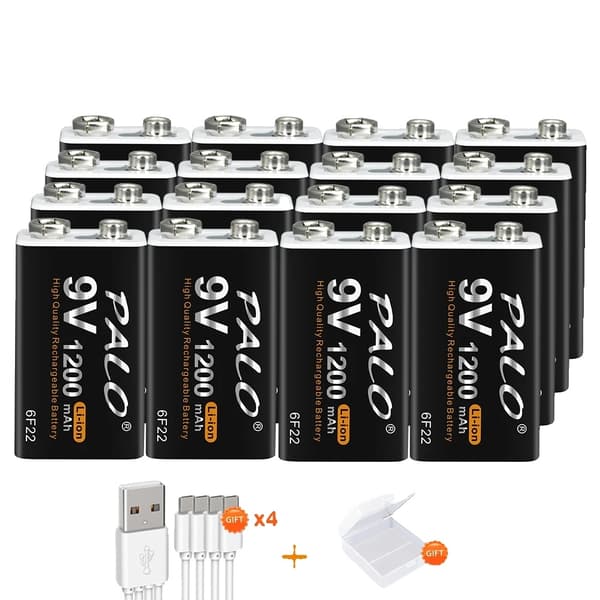 9V Genopladeligt Lithium Batteri, 1200mAh Kapacitet, USB Opladning,10 stk batteri
