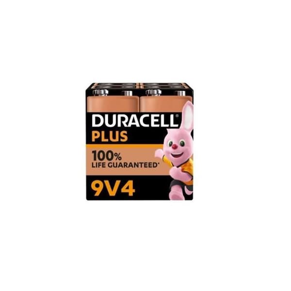 Duracell Plus Paket med 4 st 9V alkaliska batterier 6LR61 MN1604 engångscell