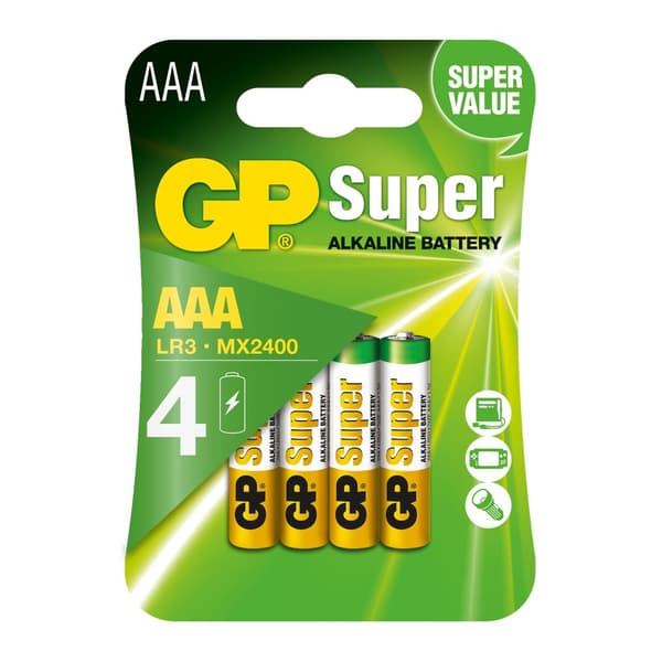 Batterie AAA - Blister da 4 | GP Super | Pile Ministilo AAA Alcaline da 1,5V / LR03 - Lunga Durata