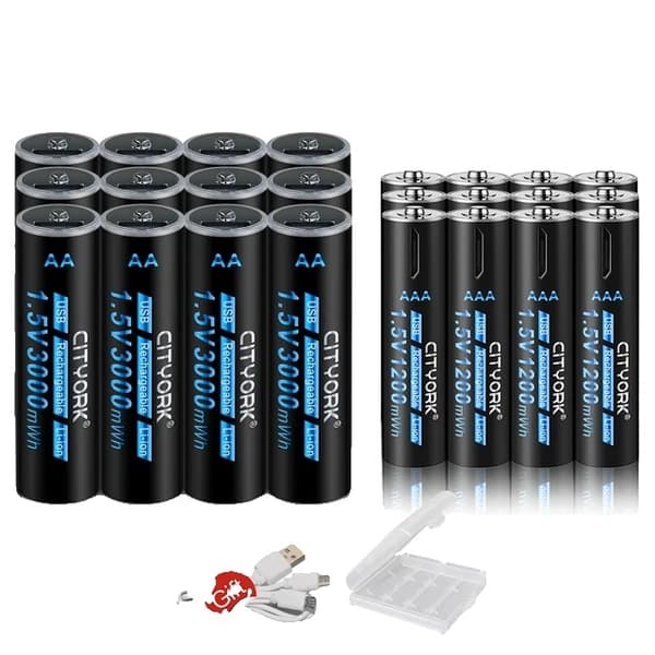 Genopladelige AA- og AAA-batterier, 3000 mAh batterikapacitet, USB-opladning,16AA-16AAA Batteri 12AA-12AAA Battery