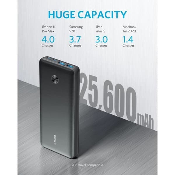Anker A1291- PowerCore III Elite 25600 - 100W - 2 USB-C, 2 USB-A - Batteri med stor kapacitet