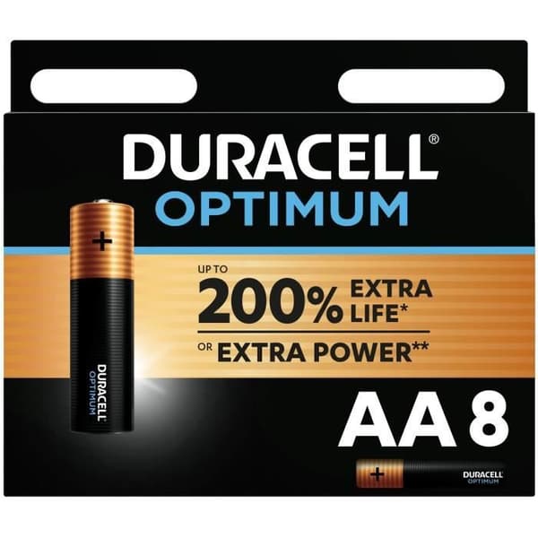 Duracell Optimum AA alkaliska batterier, 1,5V LR6 MN1500, 8-pack