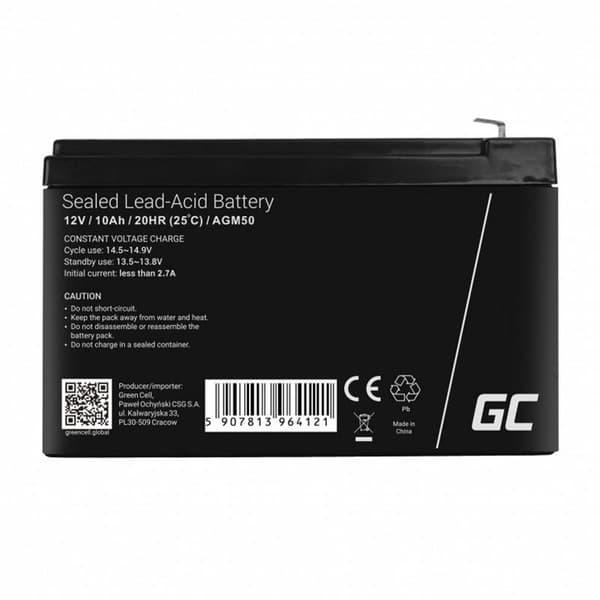 Genopladeligt batteri AGM VRLA Green Cell AGM50 12V 10Ah (til UPS, legetøjsbil, plæneklipper)