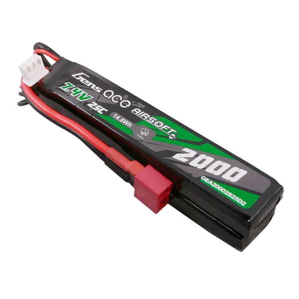 Gens Ace 25C 2000mAh 2S2P 7,4V sadel Airsoft Gun Lipo-batteri med Mini Deans(T)-kontakt