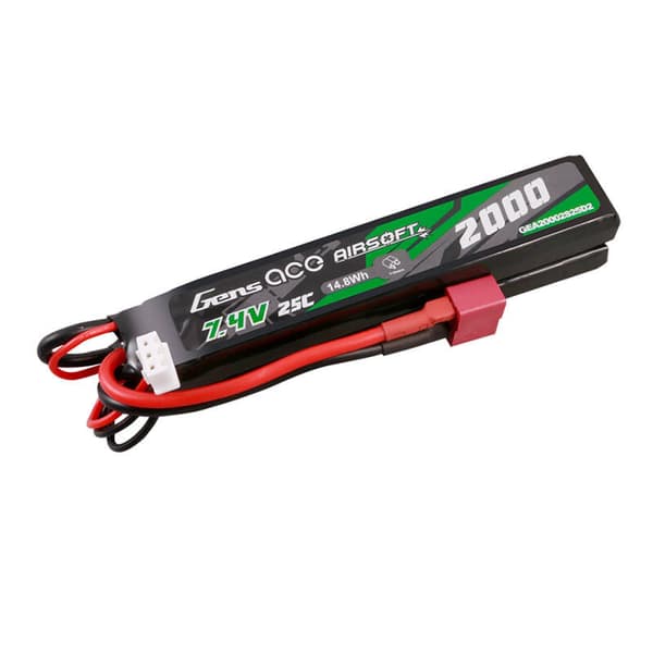 Gens Ace 25C 2000mAh 2S2P 7,4V sadel Airsoft Gun Lipo-batteri med Mini Deans(T)-kontakt