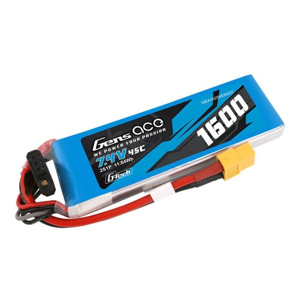 GensAce G-Tech LiPo 1600mAh 7,4V 45C 2S1P batteri med XT60 plugg