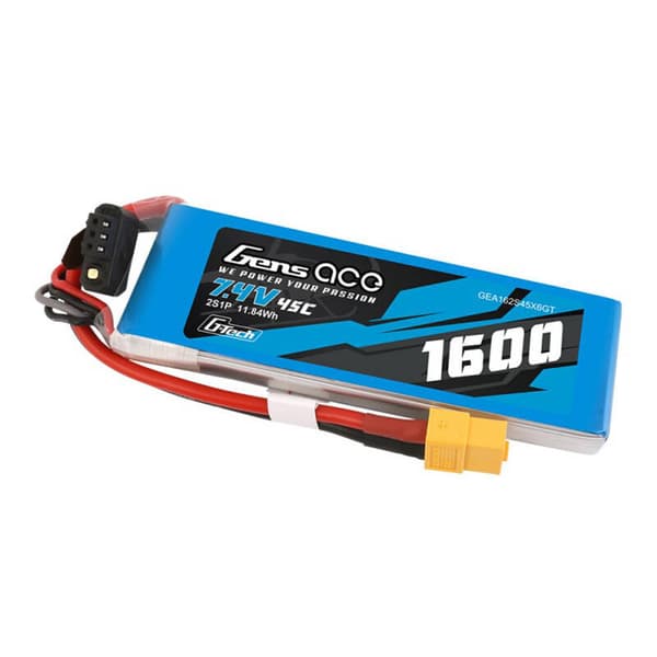 GensAce G-Tech LiPo 1600mAh 7,4V 45C 2S1P batteri med XT60 plugg