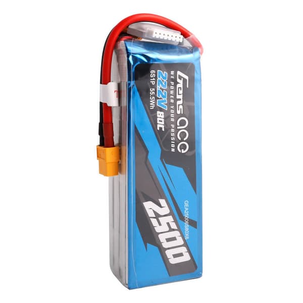 Gens ace 2500mAh 22,2V 80C 6S1P Lipo batteripakke med XT60 plugg