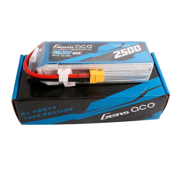 Gens ace 2500mAh 22,2V 80C 6S1P Lipo batteripakke med XT60 plugg