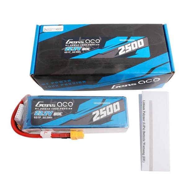 Gens ace 2500mAh 22,2V 80C 6S1P Lipo batteripakke med XT60 plugg