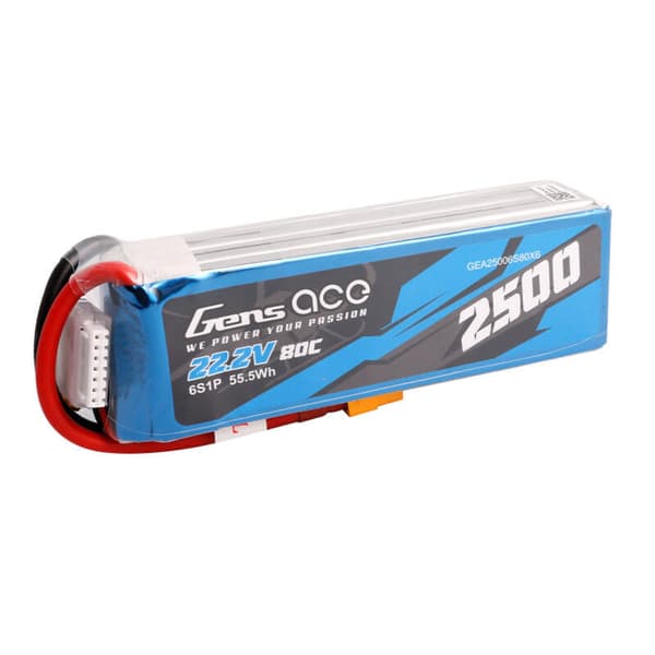 Gens ace 2500mAh 22,2V 80C 6S1P Lipo batteripakke med XT60 plugg