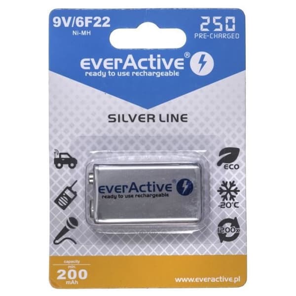 everActive Silver Line 250 mAh 9 V (F22) NiMH uppladdningsbart batteri - EVHRL22-250