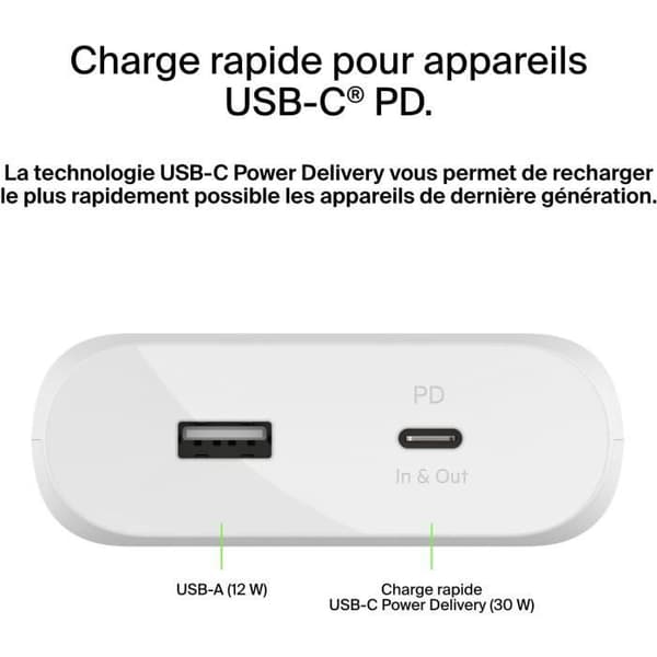 BELKIN - batteri - Power Bank 20 000MAH 30W vit