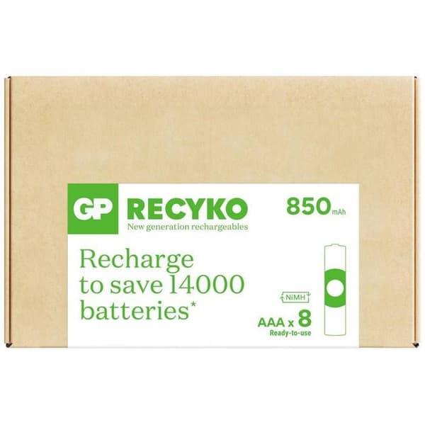 GP ReCyko Uppladdningsbart batteri LR3 (AAA) NiMH 850 mAh 1,2 V 8 st.